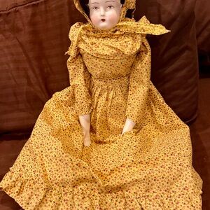 RARE LARGE SIZE (25") Antique German Low Brow Doll with China Head, Arms & Legs